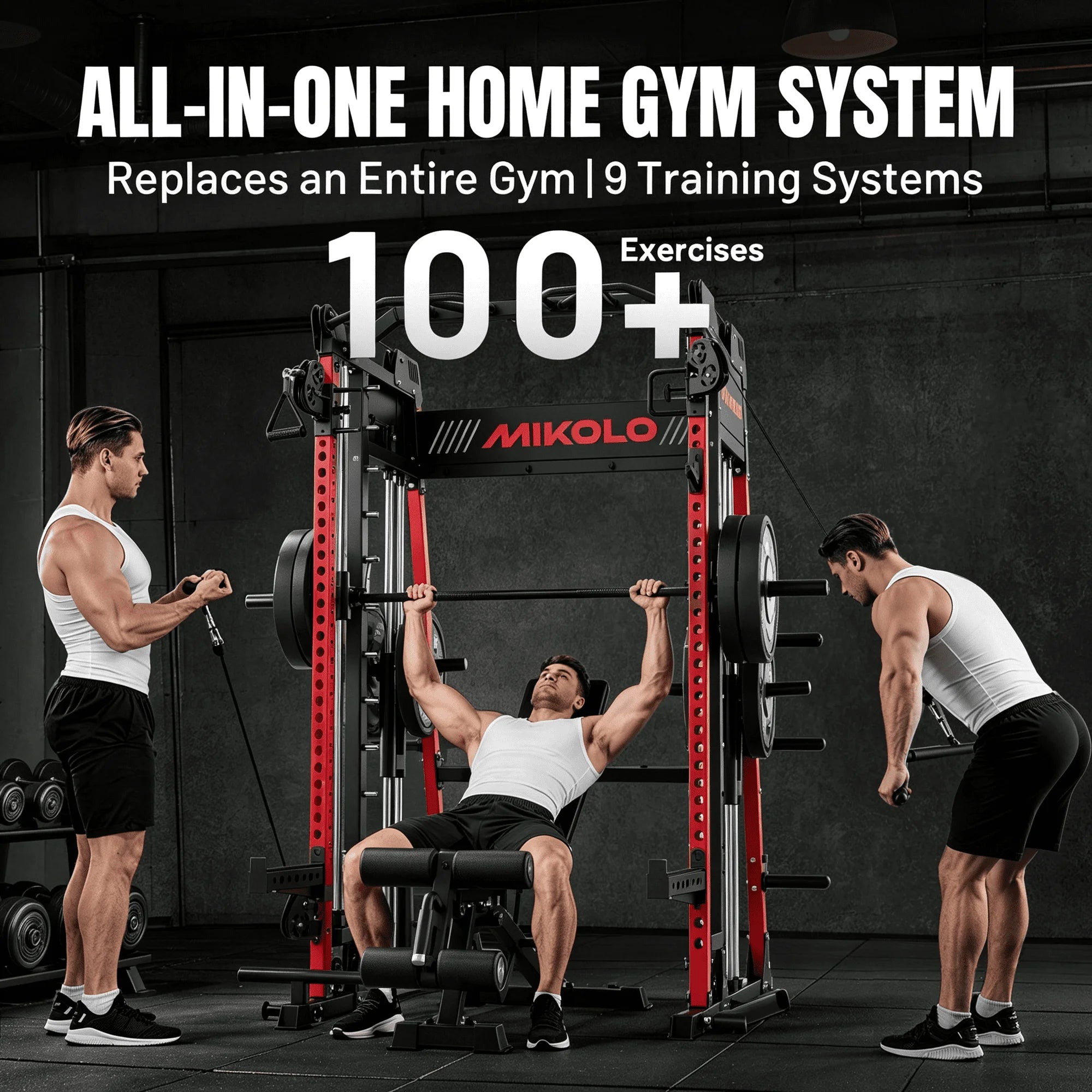 M11 Smith Machine, 2200Lbs Squat Rack with Lat-Pull down System & Cable Crossover Machine, Training Equipment with Leg Hold-Down Attachment