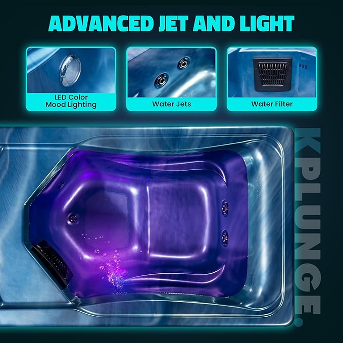 Borealis 69-in. All-in-One Cold Plunge and Hot Tub with Built-in Chiller | Acrylic Interior with 2 Jets, Bluetooth Speakers, Lights, WiFi App Control Chiller for Indoor/Outdoor Use ā Blue