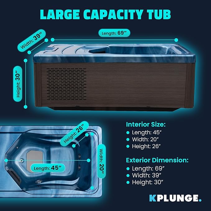 Borealis 69-in. All-in-One Cold Plunge and Hot Tub with Built-in Chiller | Acrylic Interior with 2 Jets, Bluetooth Speakers, Lights, WiFi App Control Chiller for Indoor/Outdoor Use ā Blue