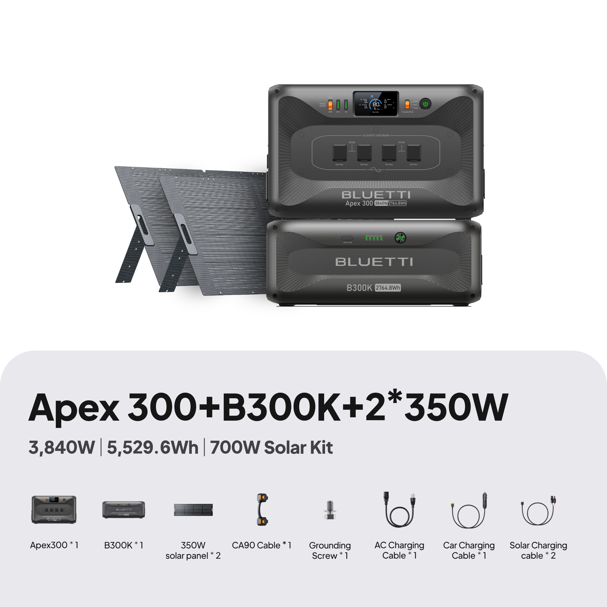 BLUETTI APEX 300 + B300K + 2 × 200W Solar Generator Kit