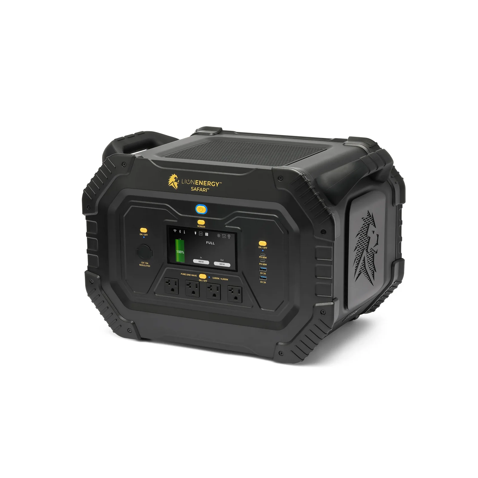 Lion Energy Safari Portable Solar Generator (Flagship Three-Axis Off-Grid Station, 1,612Wh LiFePO4 Lithium Battery, 3000W Continuous / 6000W Surge Pure Sine Wave Inverter with NEMA TT-30 RV Port)