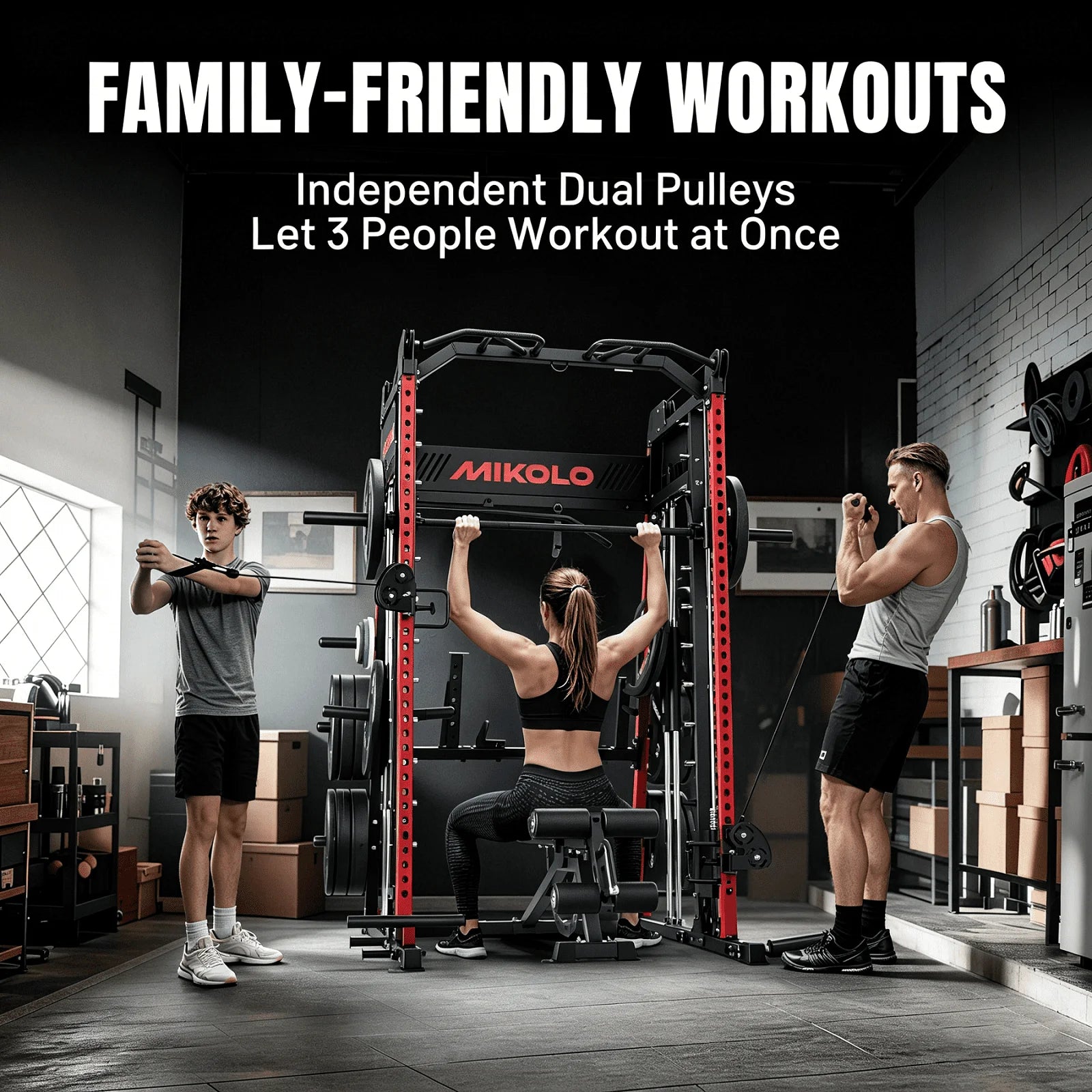 M11 Smith Machine, 2200Lbs Squat Rack with Lat-Pull down System & Cable Crossover Machine, Training Equipment with Leg Hold-Down Attachment