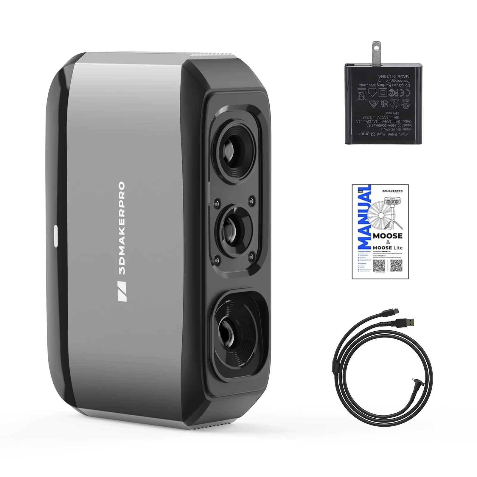 3Dmakerpro Moose Lite Standard 3D Scanner for Printing 0.05Mm Accuracy Handheld 3Dmodel Scanner 10-1500Mm Size for Windows/Macos