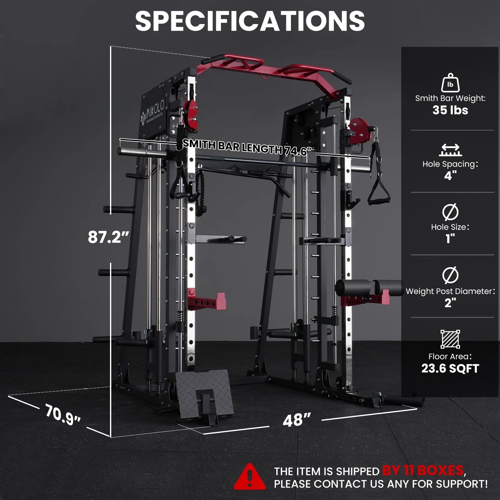 Smith Machine Home Gym, 2200 Lbs Power Rack Cage with Cable Crossover, Weight Bar, 360° Landmine, Barbell Holders and Other Attachments, Total Body Strength Training Cage
