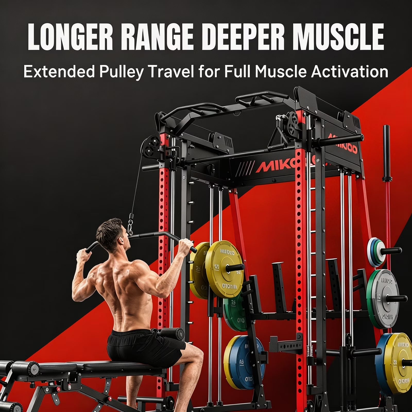 M11 Smith Machine, 2200Lbs Squat Rack with Lat-Pull down System & Cable Crossover Machine, Training Equipment with Leg Hold-Down Attachment
