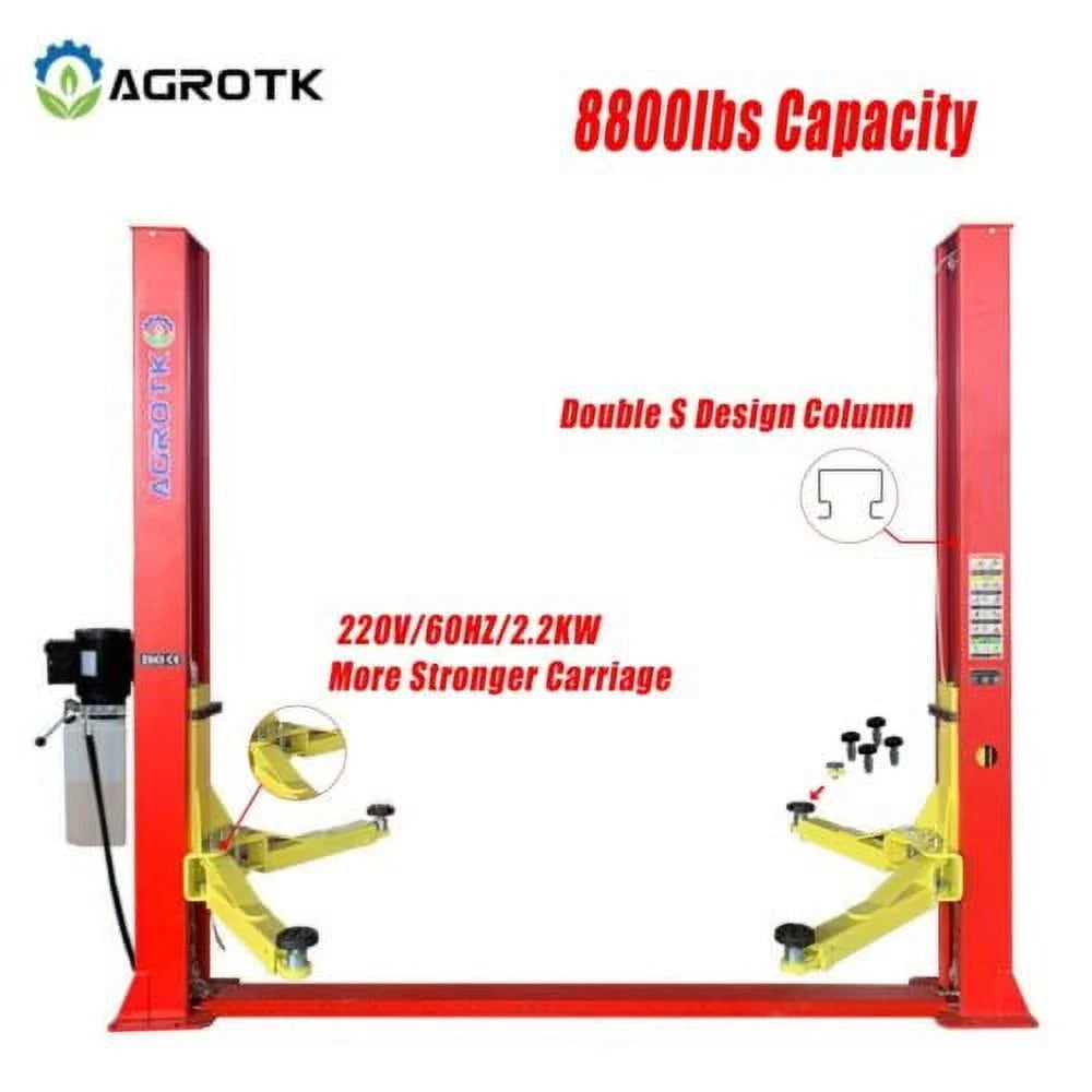 10000 Lb Capacity, Two Post Hydraulic Auto Car Lift, 220V | AGT-B1000