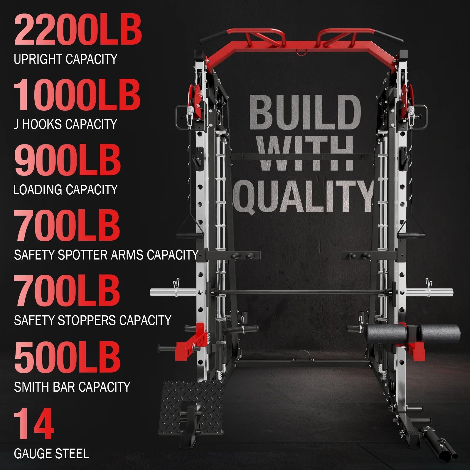 Smith Machine Home Gym, 2200 Lbs Power Rack Cage with Cable Crossover, Smith Cage with Ultimate Home Package