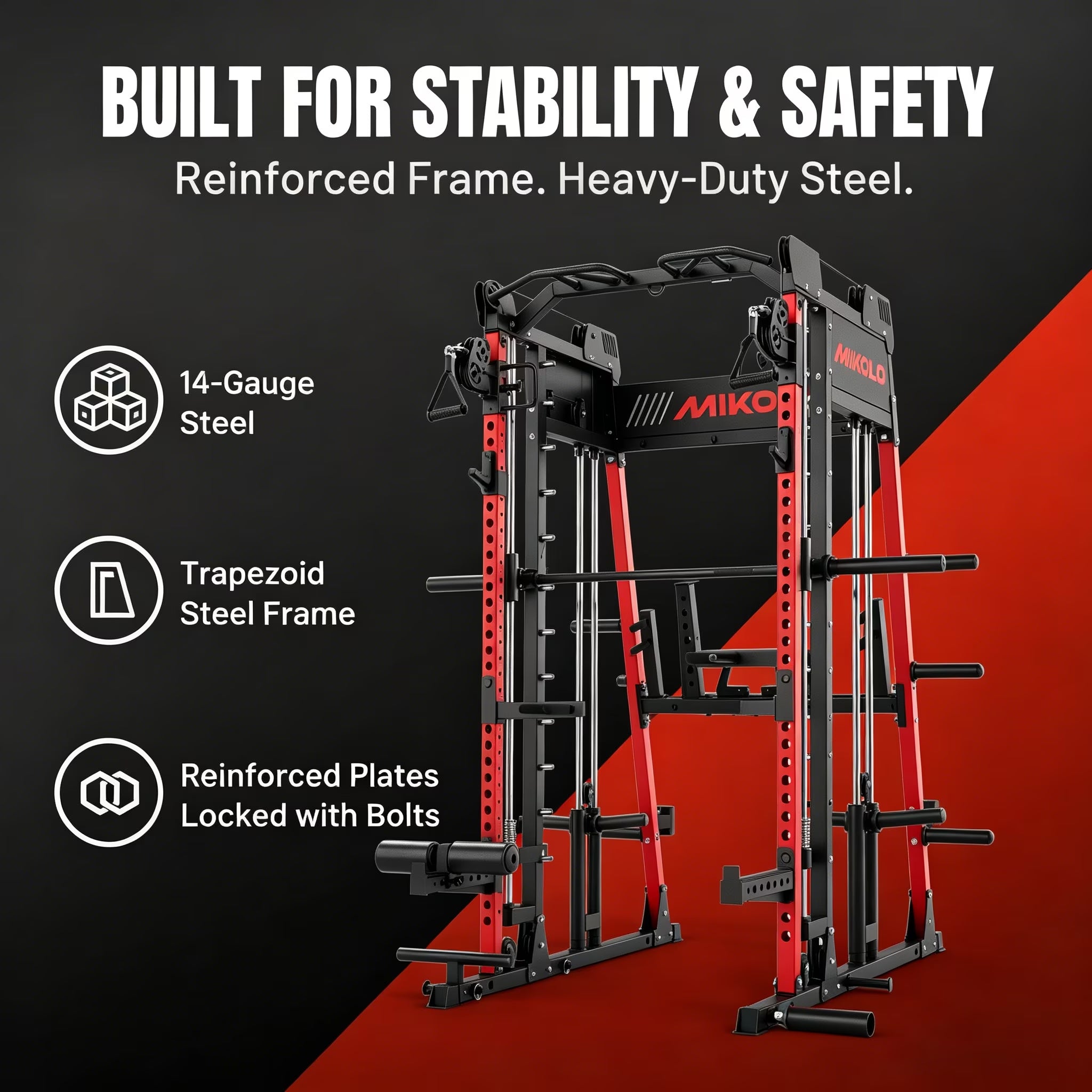 M11 Smith Machine, 2200Lbs Squat Rack with Lat-Pull down System & Cable Crossover Machine, Training Equipment with Leg Hold-Down Attachment